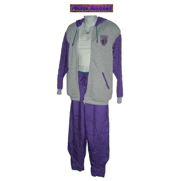 Vintage 80s White Stag Retro Ski Outfit Purple Quilted Hoodie Pants Fair Isle M - Picture 8 of 16